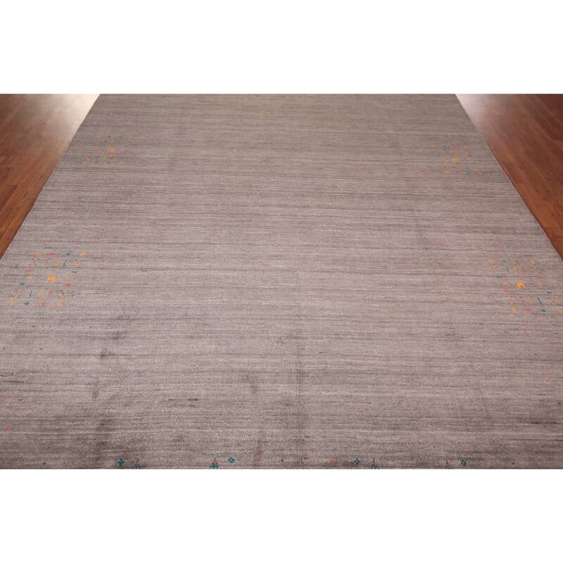 Earth Tone Striped Gabbeh Indian Area Rug Handmade Brown Silk Carpet - 8'1" X 9'9"