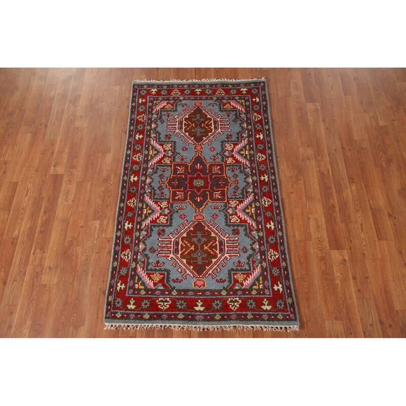 Geometric Heriz-Serapi Accent Rug Hand-Knotted Wool Carpet - 2'11"x 5'1"