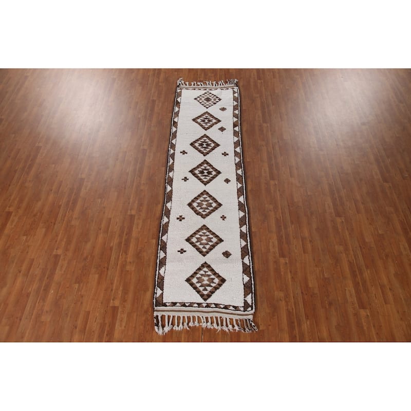 Natural Dye Anatolian Runner Rug Hand-knotted Turkish Wool Carpet - 3'1"x 11'2"