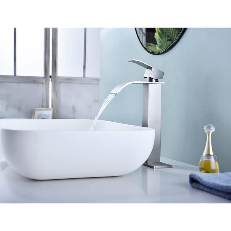 Waterfall Bathroom Sink Single Handle Faucet with Pop Up Drain, No Overflow, Corrosion and Rust Resistant