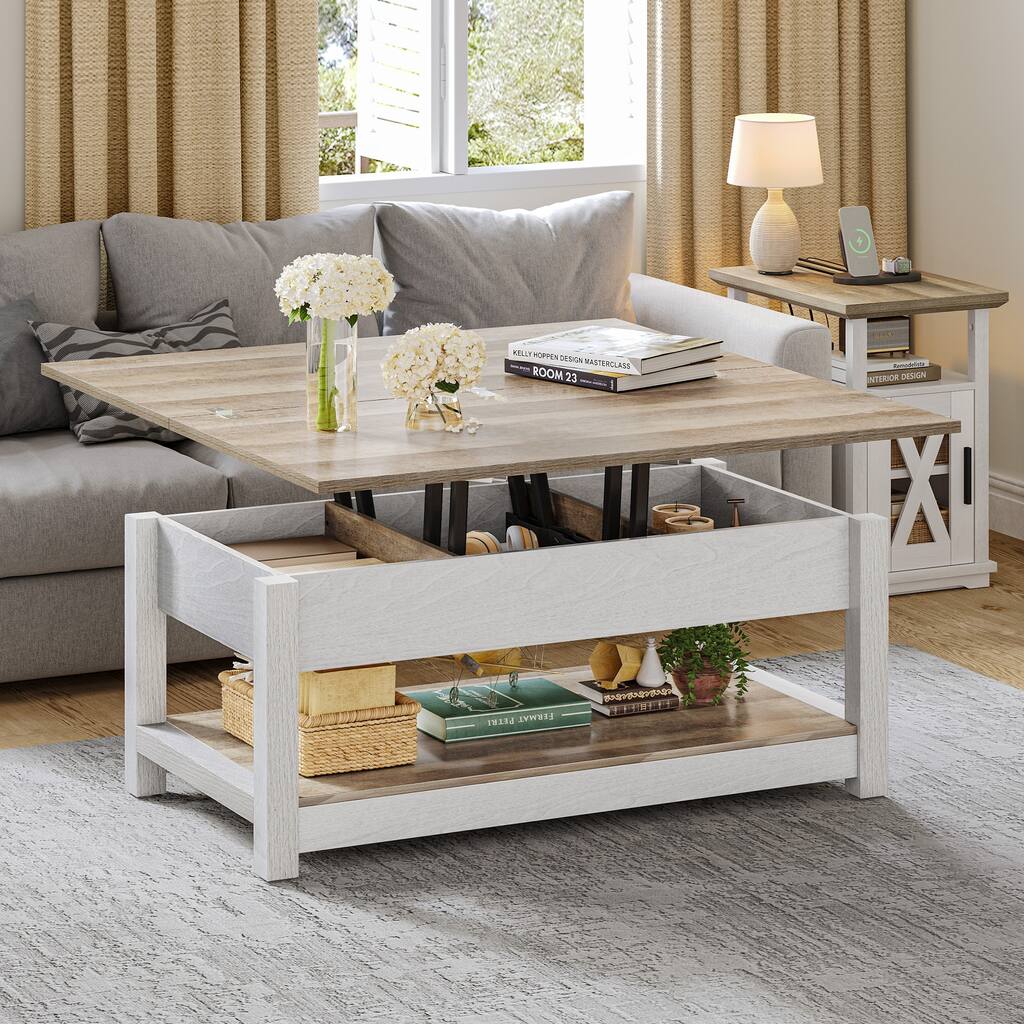 Moasis Lift Top Coffee Table Extendable Tabletop with Hidden Storage and Shelves