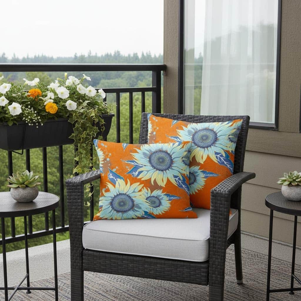 HomeRoots Set of Two 16" X 16" Blue and Yellow Blown Seam Floral Indoor Outdoor Throw Pillow - 16.00' X '16.00' X '5.00