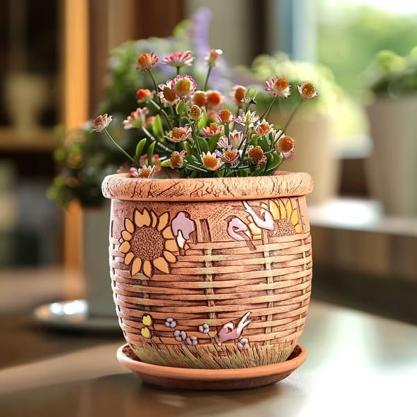 Golden Ceramics 5.9" Handmade Flower Pot Planter - Wicker Fence - Bed Bath  & Beyond - 36191145