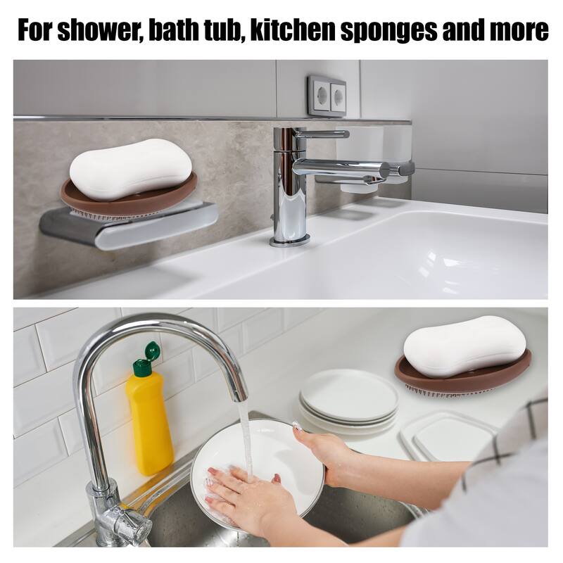 Soap Dish Soap Cleaning Storage for Bathroom Kitchen Silicone 11.5x7cm - Brown