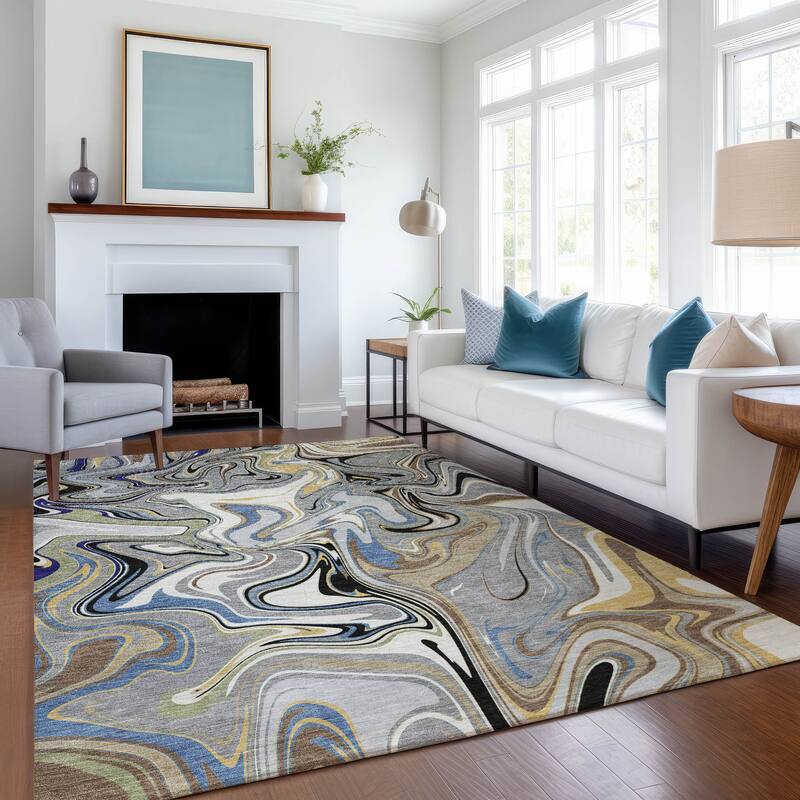 Machine Washable Indoor/ Outdoor Contemproary Fusion Chantille Rug