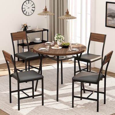 34" Round Dining Table Set with 34.5"H Dining Chair for 4 Person