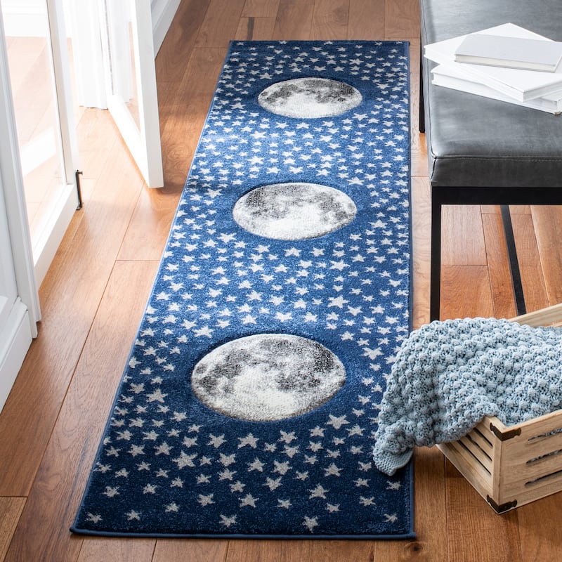 SAFAVIEH Carousel Kids Aine Moon Rug - 2'3" x 6' Runner - Navy/Grey