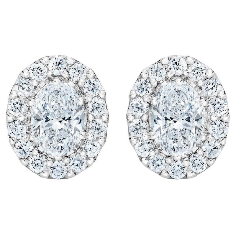 3/4Ct Oval Diamond Halo Earrings in White or Yellow Gold Lab Grown