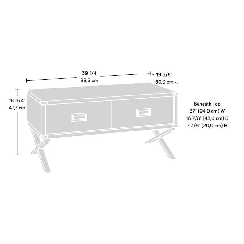 Wood Lift-Top Coffee Table with X metal legs, White/Brown - 39.21" L x 19.69" W x 18.78" H