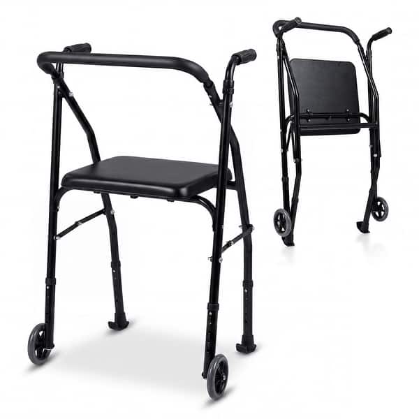 slide 2 of 20, Costway Folding Walker for Seniors, Lightweight Aluminum Mobility Black