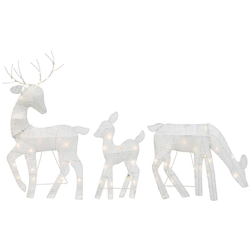 3 LED Lighted White Reindeer Family Outdoor Christmas Decorations 29"