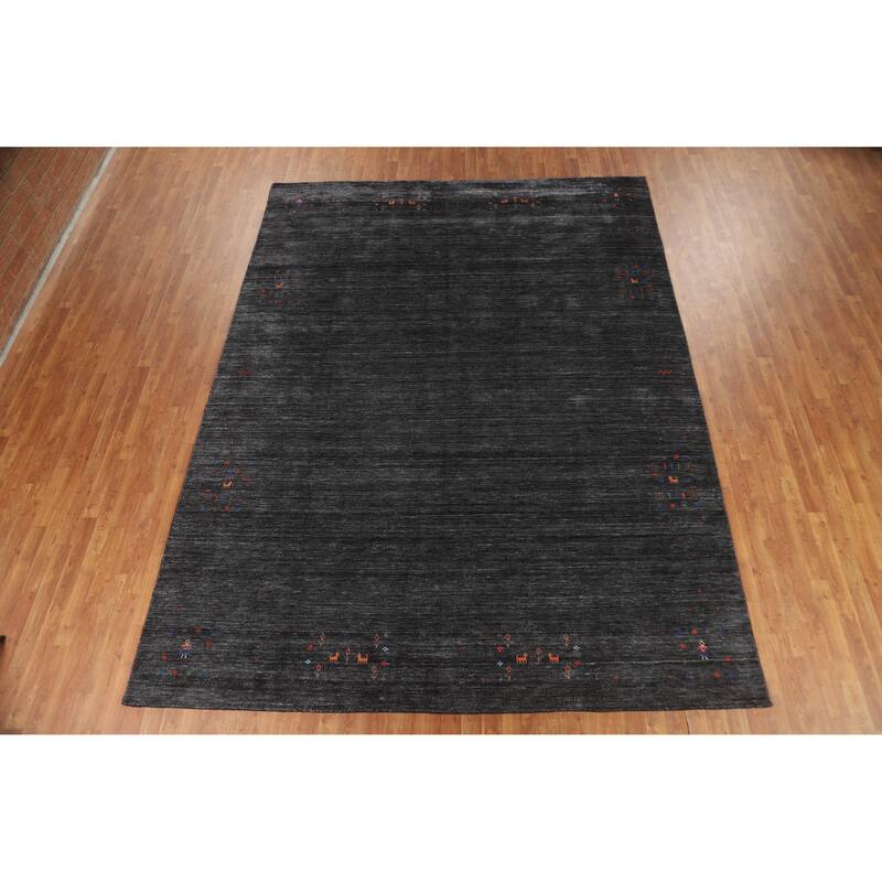 Gabbeh Oriental Area Rug Handmade Tribal Grey Silk Carpet - 8'11" x 11'11"