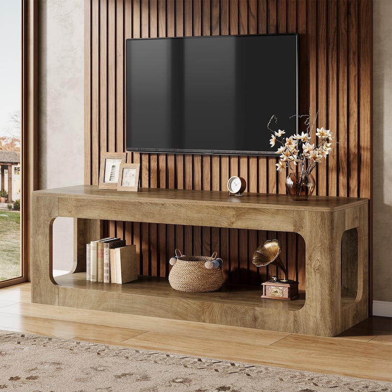 63" TV Stand with Storage, Entertainment Center Television Media Console Table for 55/60/65/75-Inch TVs Living Room Bedroom - Brown