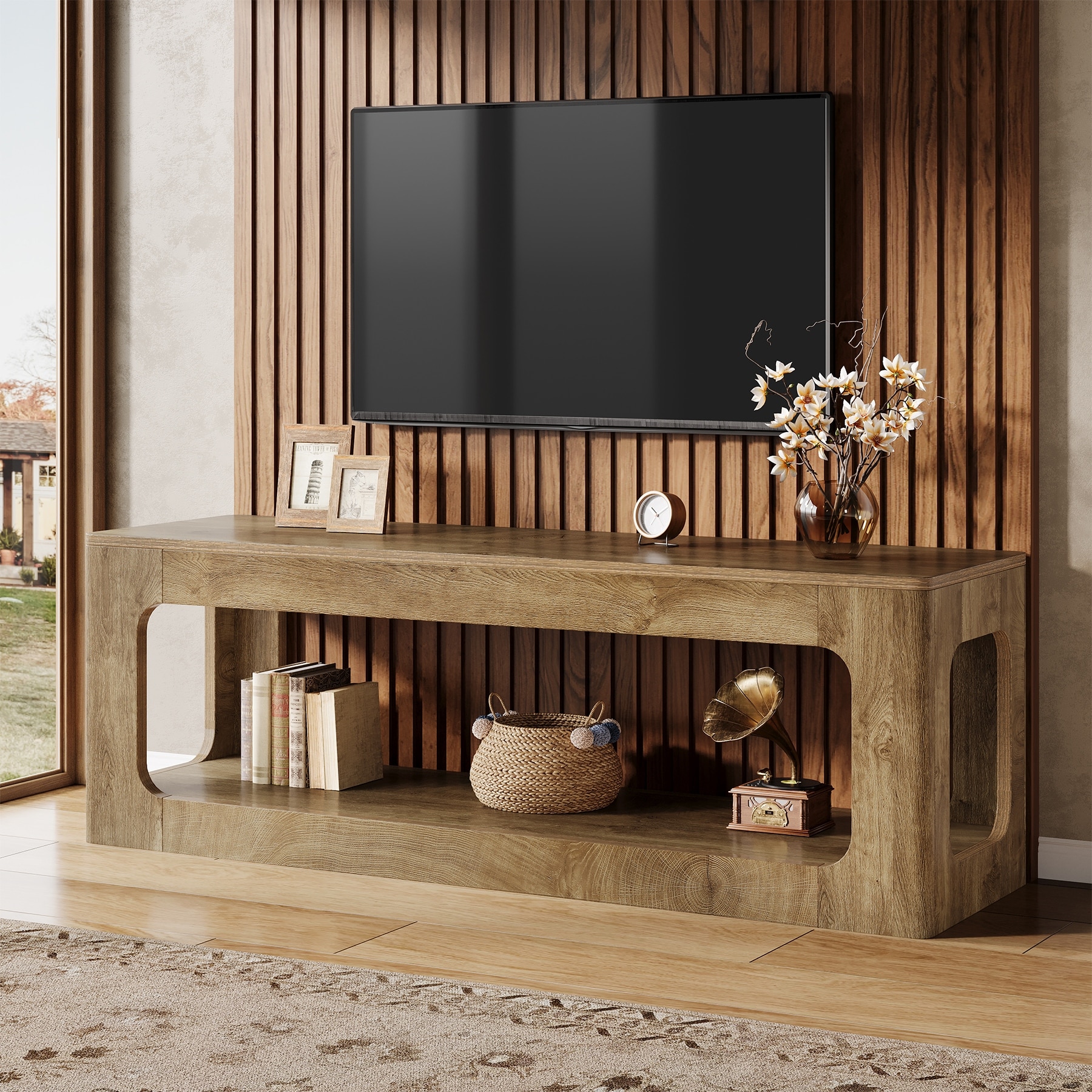 63" TV Stand with Storage, Entertainment Center Television Media Console Table for 55/60/65/75-Inch TVs Living Room Bedroom