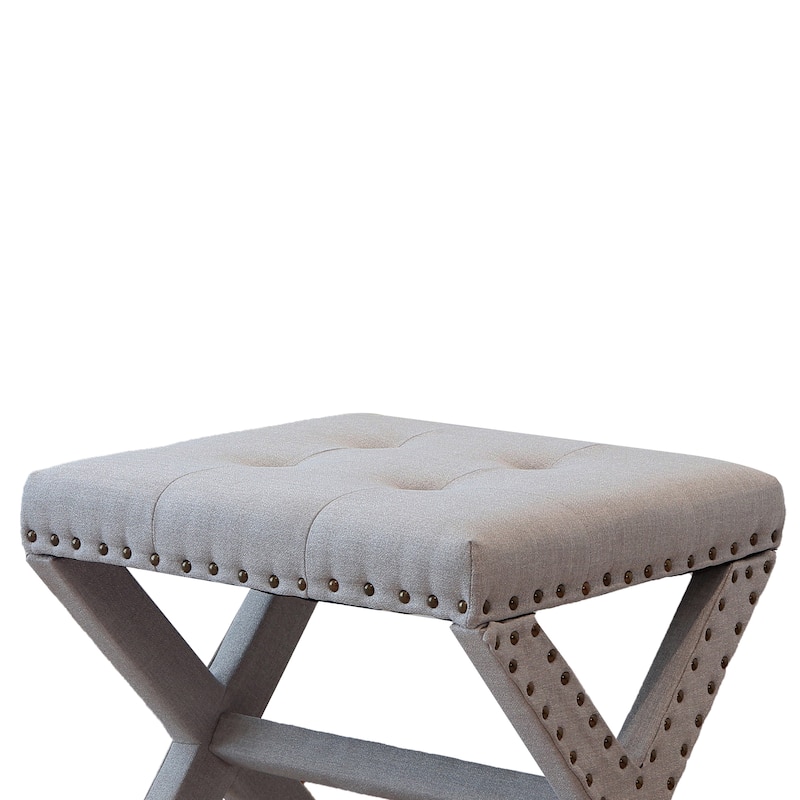 Modern Chic Vanity Stool X-Base Ottoman With Nailhead Trim (Set of 2)