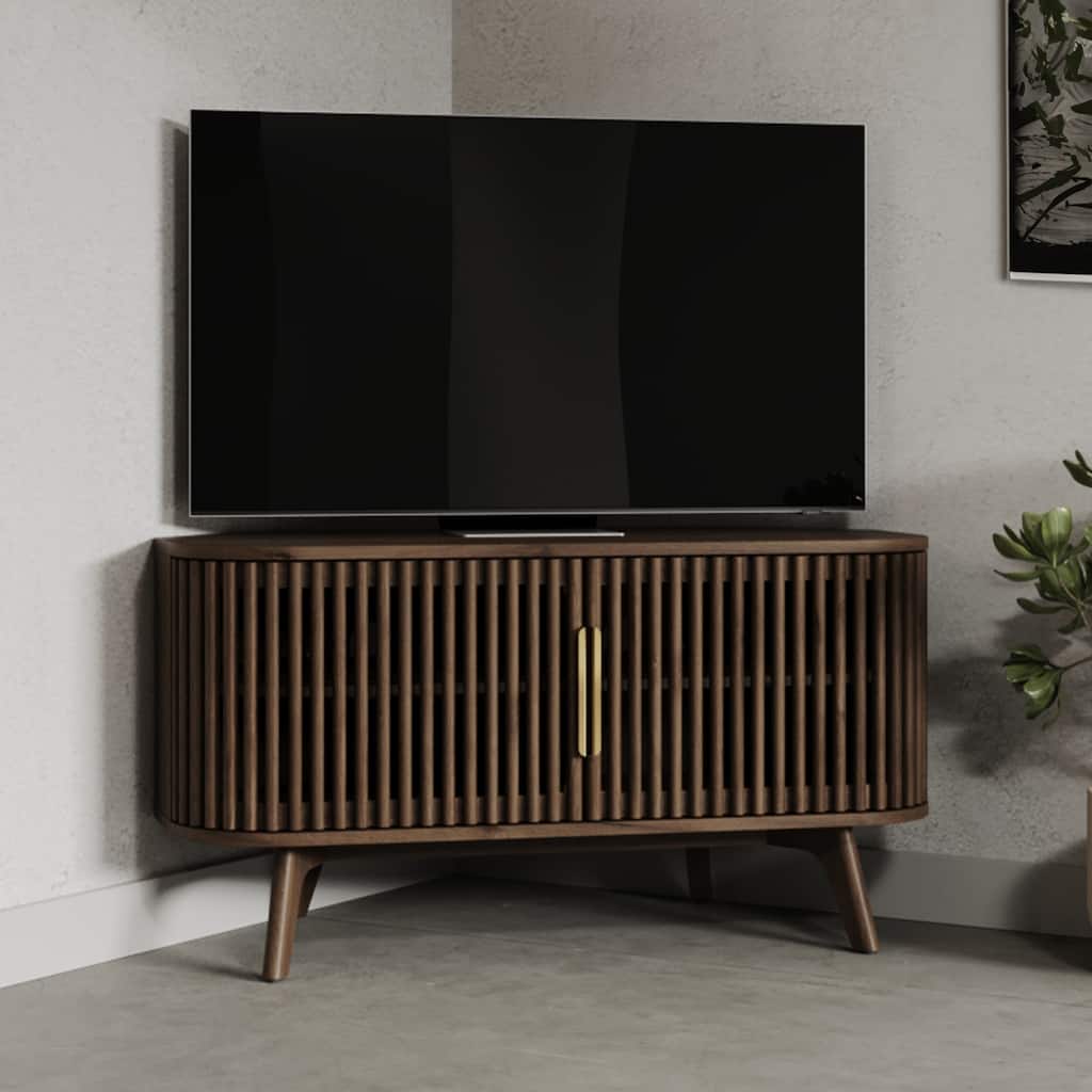 Studio London Sierra Wooden Corner TV Stand with Mid-Century Accents