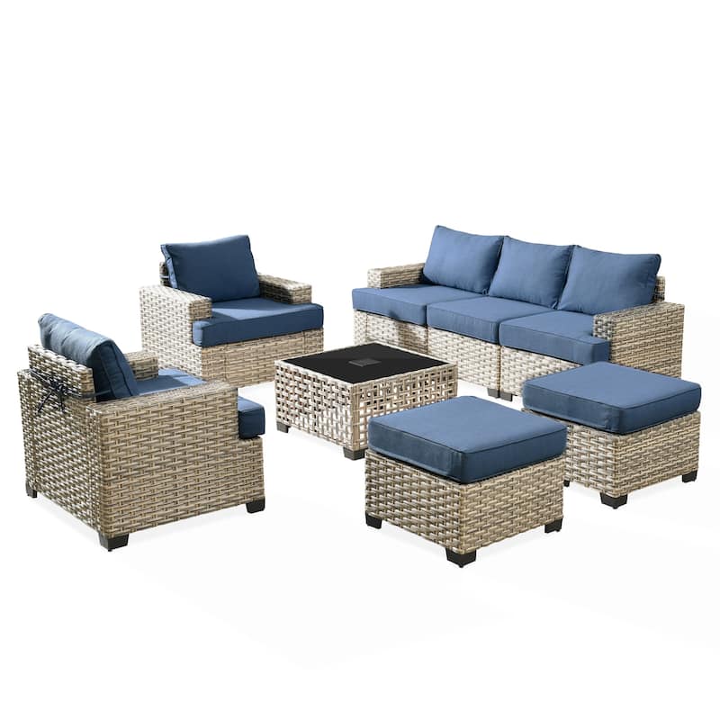 XIZZI 8-piece Outdoor Patio Wicker Furniture Set with LED Solar Coffee Table