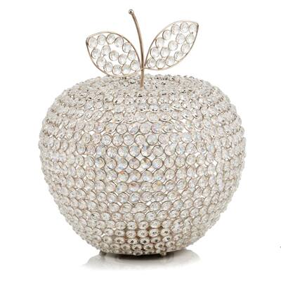 14' Extra Large Silver Apple Faux Crystal Sculpture - 14" x 12.5" x 12.5"