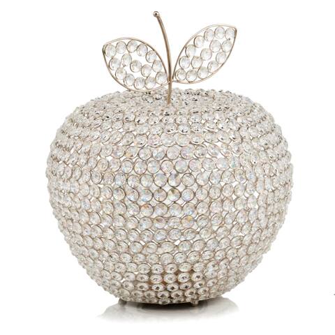 14' Extra Large Silver Apple Faux Crystal Sculpture - 14" x 12.5" x 12.5"