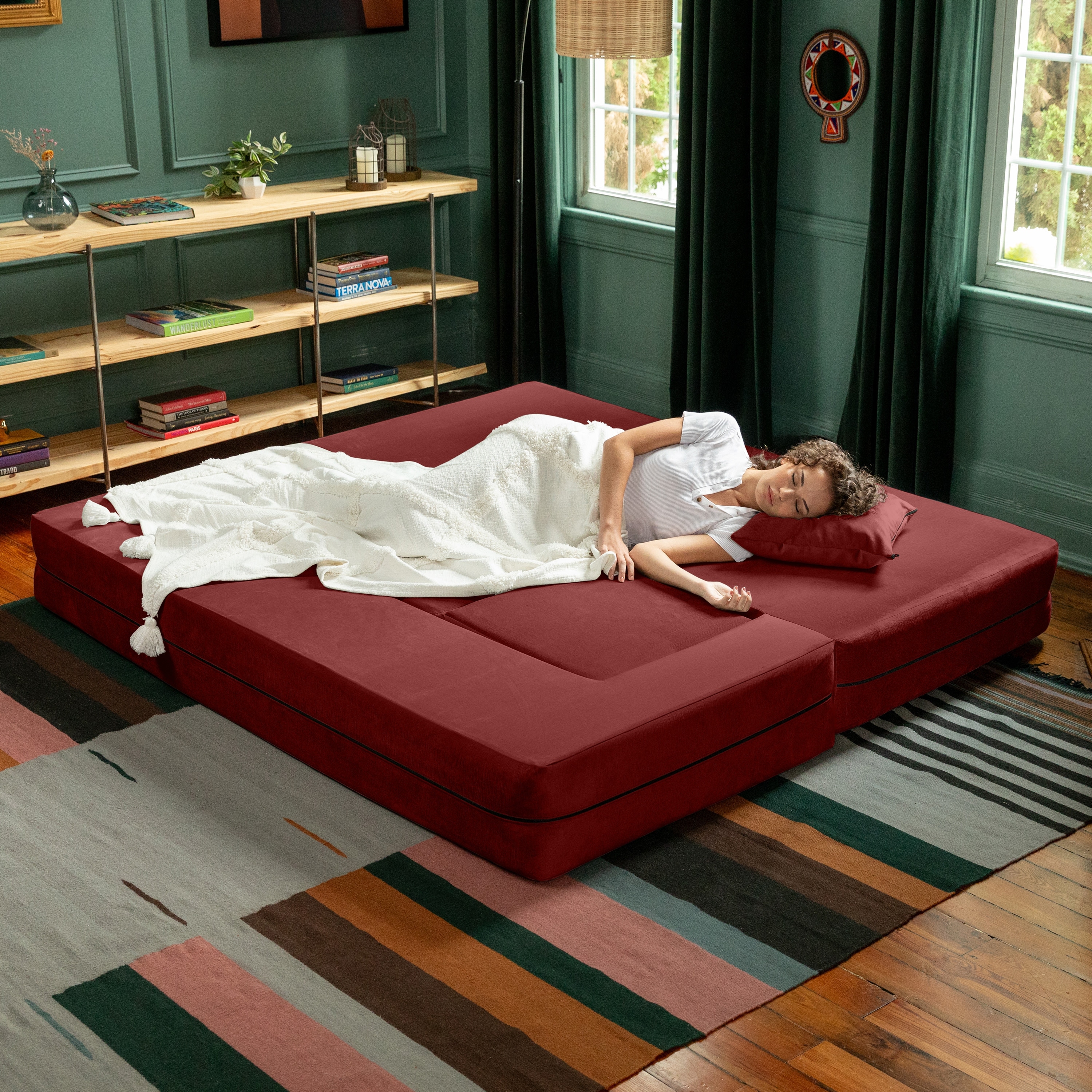 Porch & den california king convertible sleeper sofa and outlet ottomans