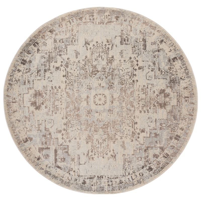 SAFAVIEH Madison Katelijne Boho Medallion Distressed Area Rug - 6'7" Round - Ivory/Beige Grey