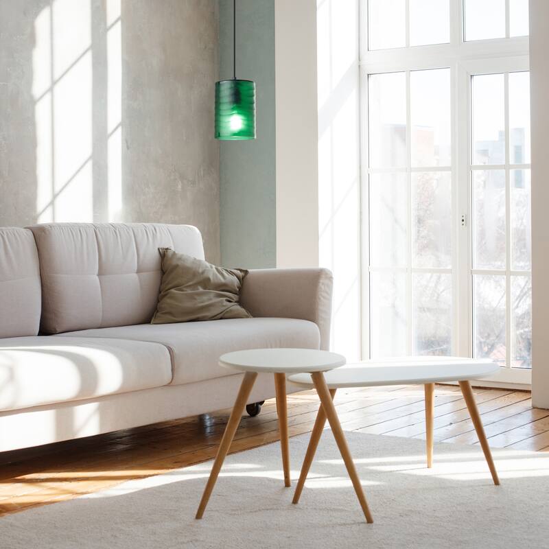 Sydney River of Goods Black Metal and Green Hand Blown Glass 5-Inch Pendant Light with Adjustable Hanging Cord - 5" x 5" x 62"