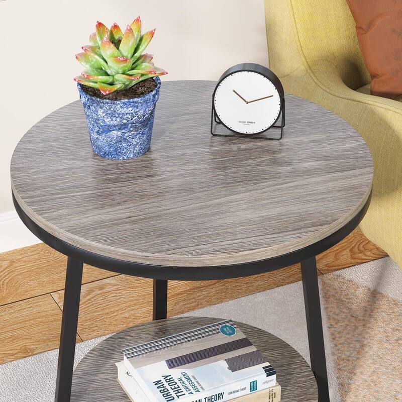 Industrial End Table, Round Side Table Table Small Coffee Accent Table