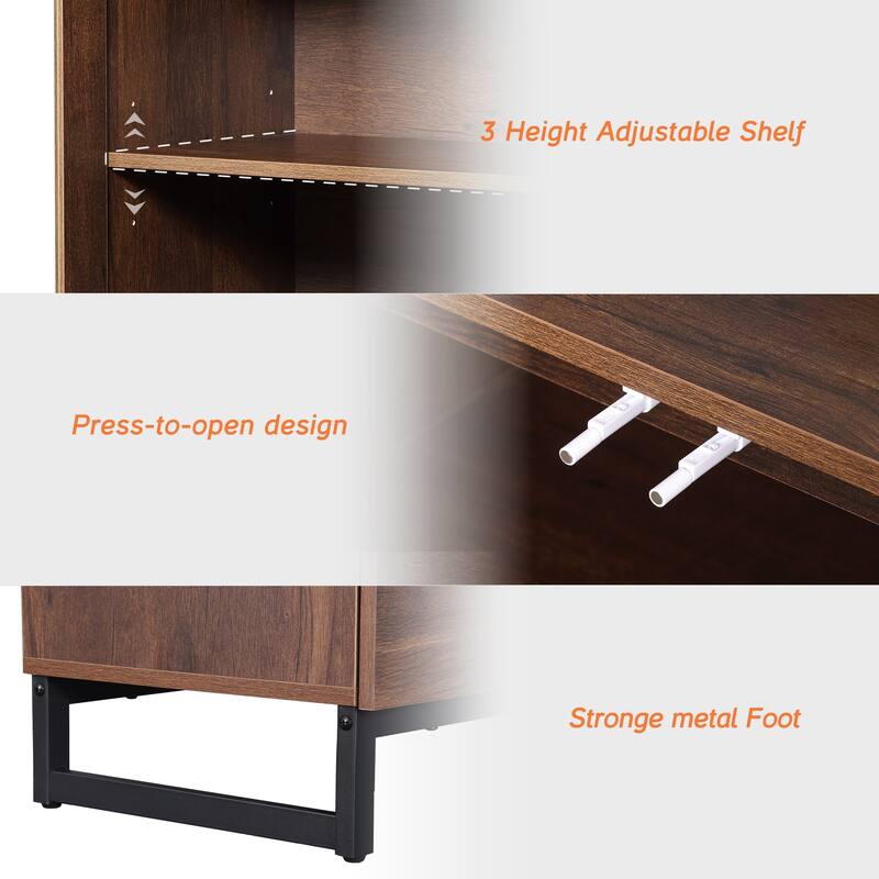 WAMPAT Modern TV Stand with 3 Tiers Bookshelf, Farmhouse Entertainment Center with 2 Storage Cabinets and 6 Drawers