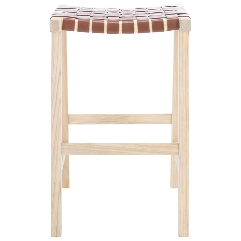 SAFAVIEH Remzija 30-inch Woven Leather Rectangle Bar Stool - 20" W x 19" D x 30" H
