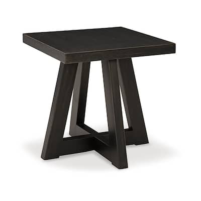 24 in. Black Square Wood End Table with Angled Legs