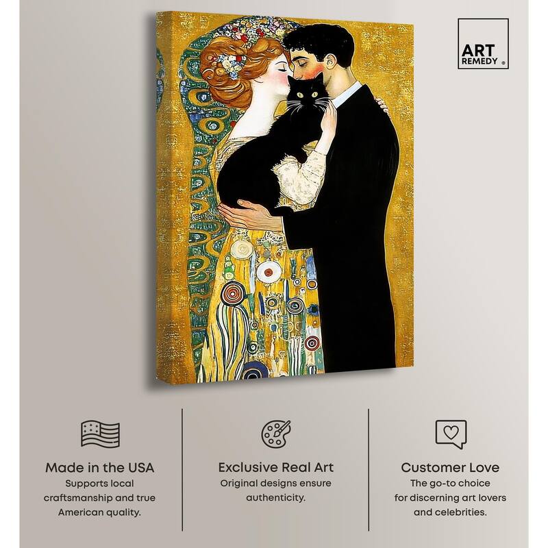 Kiss with Cat Canvas by Art Remedy, Gallery Wrapped