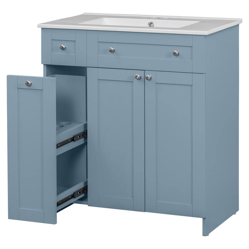 30-Inch Black Bathroom Vanity with Ceramic Sink