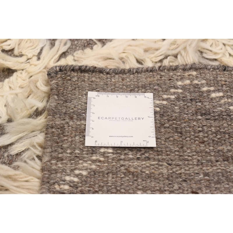 ECARPETGALLERY Flat-Weave Marrakech Cream Wool Kilim - 6'9 x 9'8
