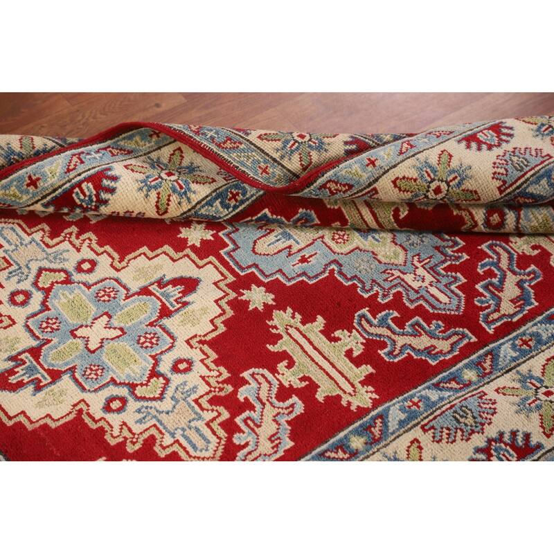 Traditional Red Kazak Rug Hand-Knotted Oriental Wool Carpet - 3'5"x 5'0"