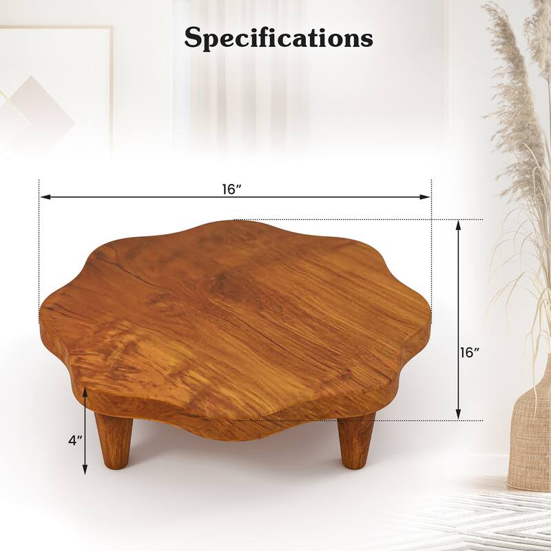 Gymax 16'' Flower-shaped Riser Board Teak Wood Pedestal Stand