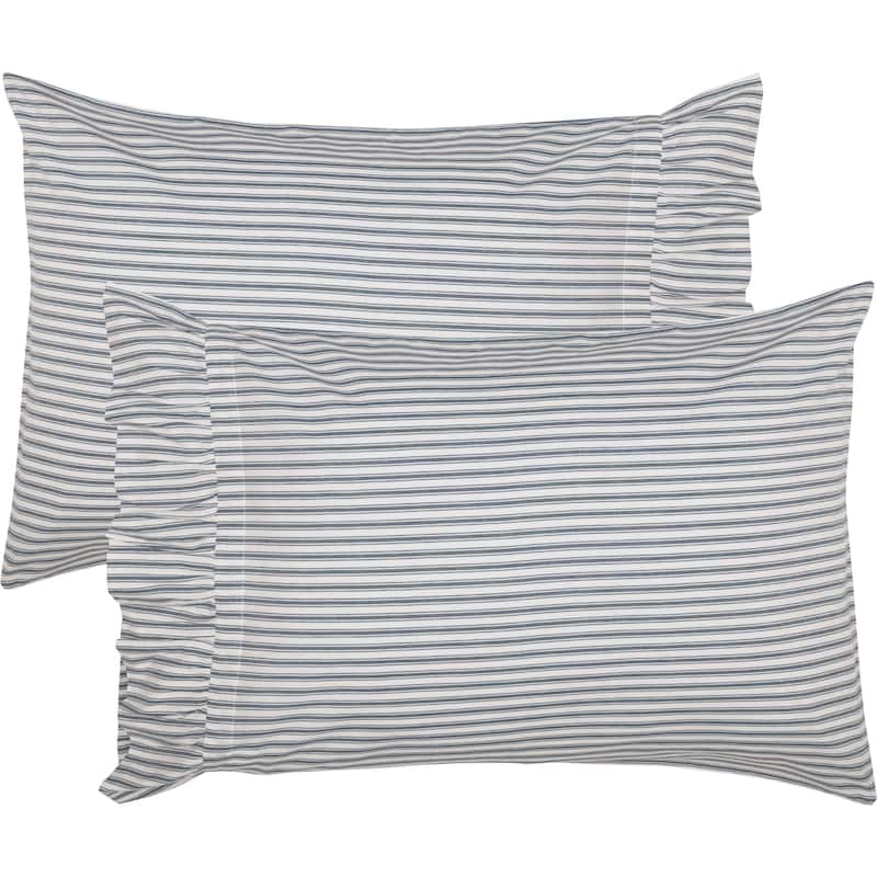Sawyer Mill Blue Ticking Stripe Ruffled Standard Pillow Case Set of 2