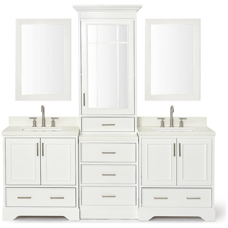 Ariel M085DWQR Stafford 85" Free Standing Double Basin Vanity Set with - White / Pure White Quartz / Brushed Nickel