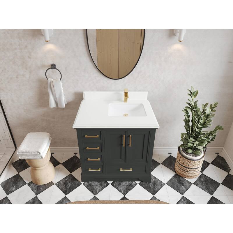 Willow Collections 36 x 22 Charlotte D Right Offset Sink Bathroom Vanity with Countertop