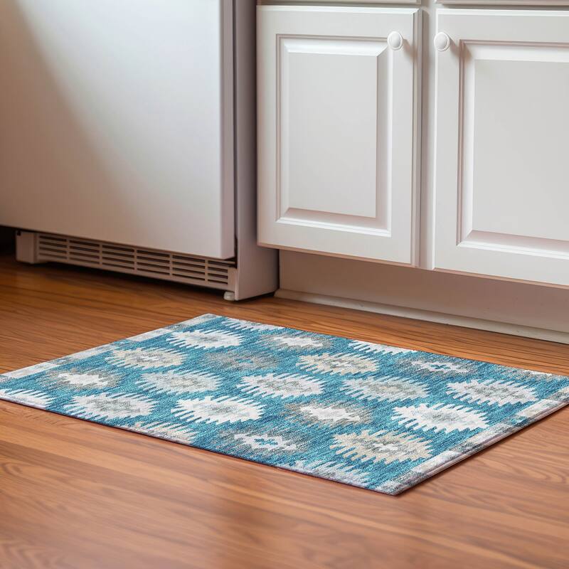 Premium Washable Super Soft Southwest Global Mayfield Rug - Teal - 1'8" x 2'6"