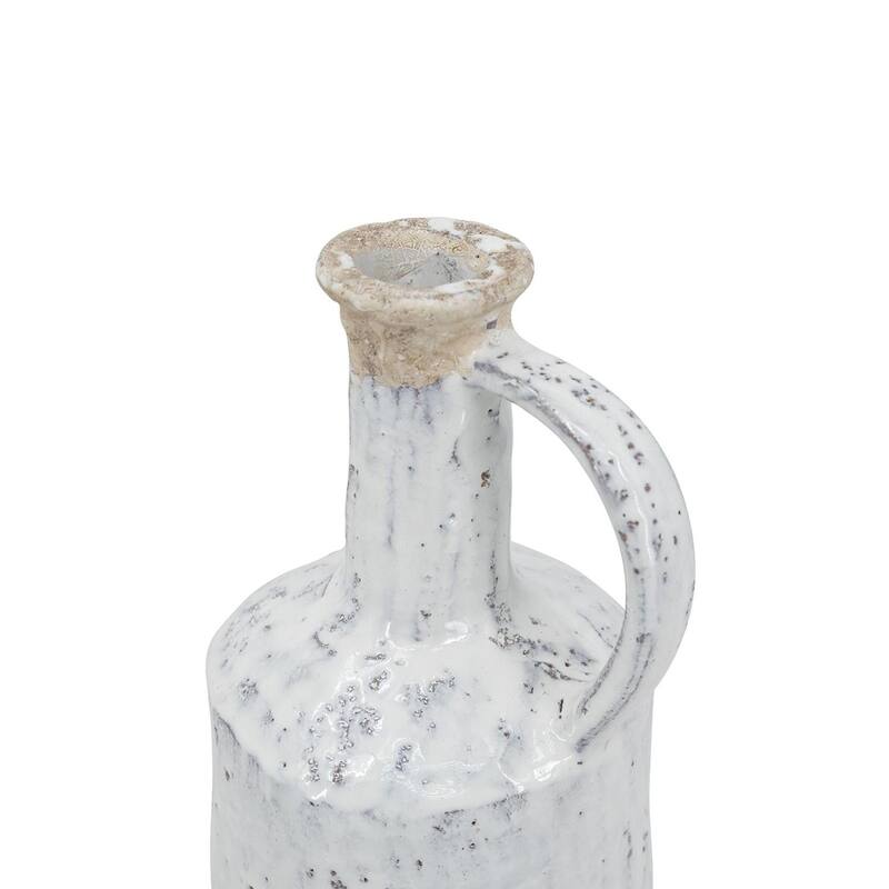 13" White Terracotta Cylinder Jug Vase - 5.30