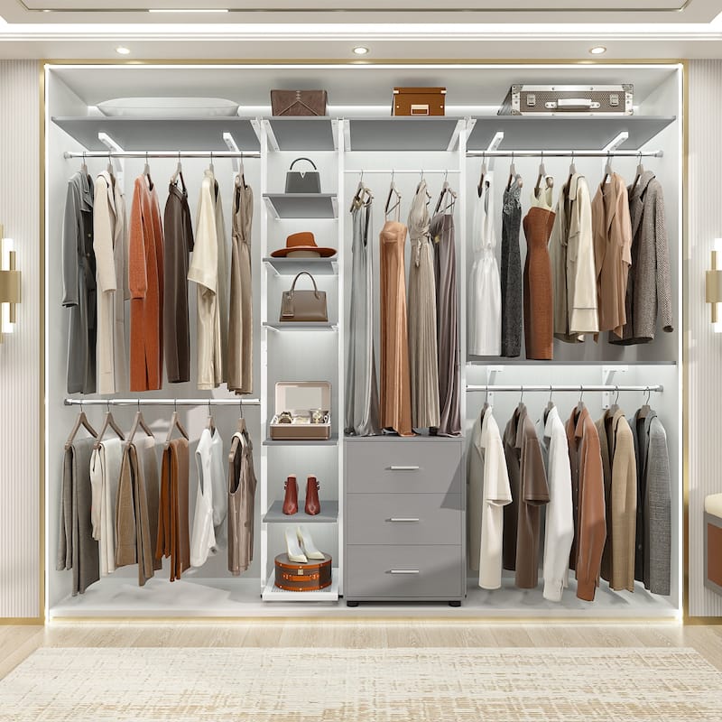 96'' Wide Heavy-duty Closet Organizer, Walk-in Closet System with Drawers and Tower Kit