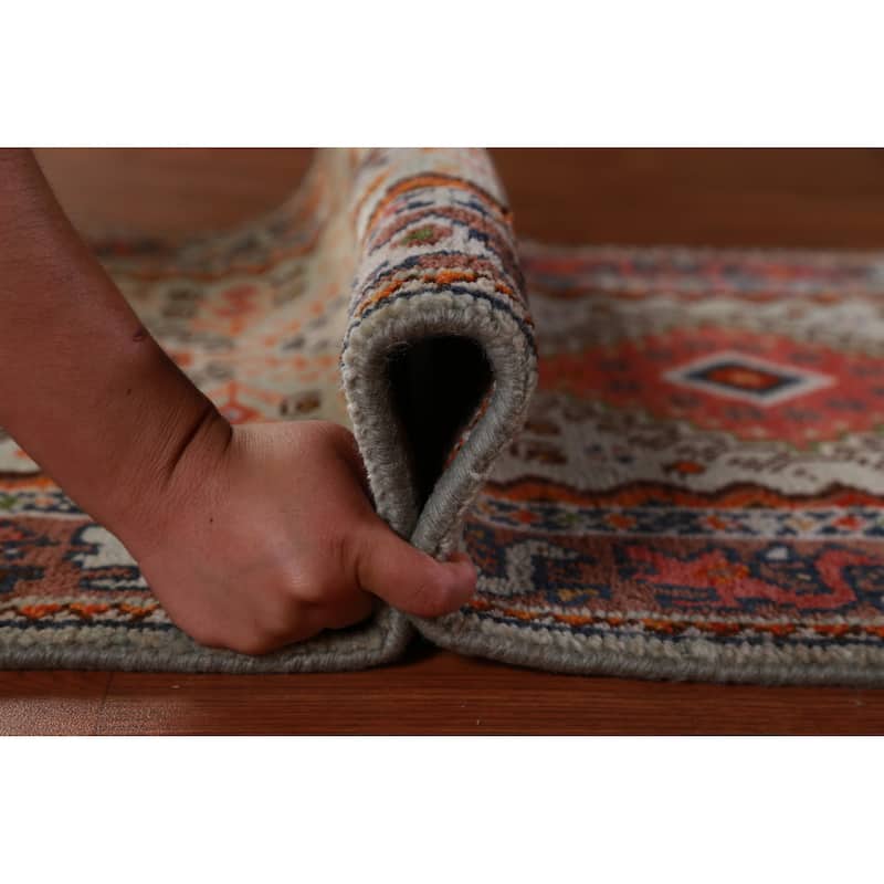 Hand Knotted Oriental 100% Wool Carpet Traditional Geometric Green Heriz (serapi) Runner Rug - 8' 2'' X 2' 6''