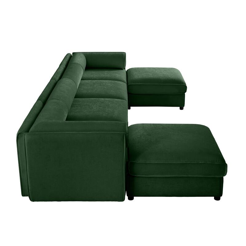 142.5" Extra Large U-Shaped Chenille Sectional Sofa with Storage Ottoman and Cylindrical Backrest(4-Seater Modular Design)