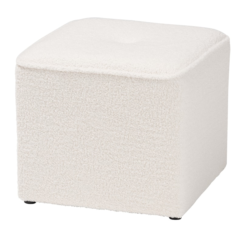 Isaiah Modern and Contemporary Ivory Boucle Upholstered Ottoman - Ivory