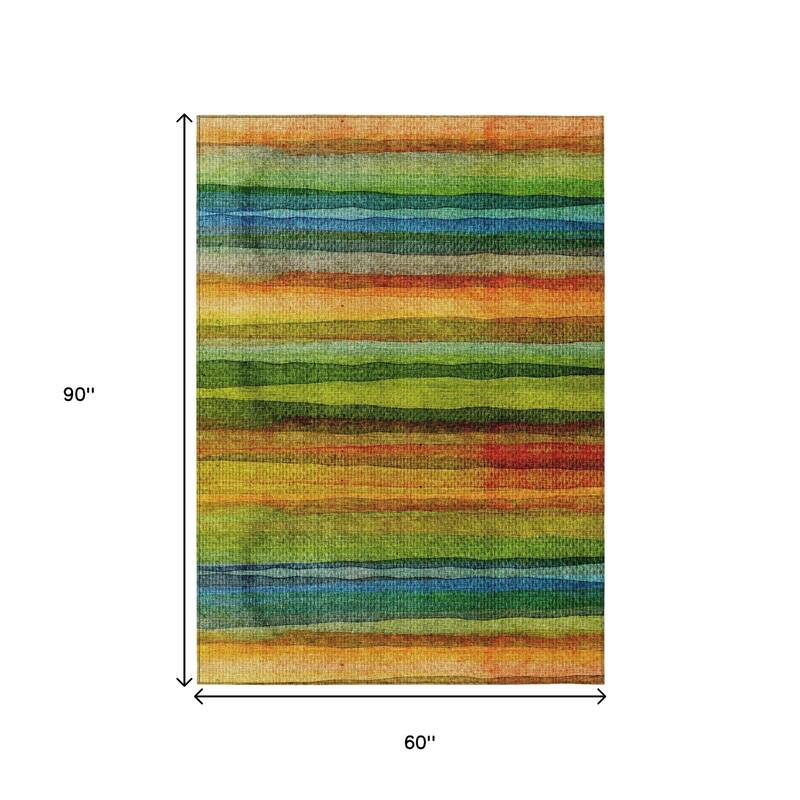 HomeRoots Striped Transitional Rectangle Outdoor Rug