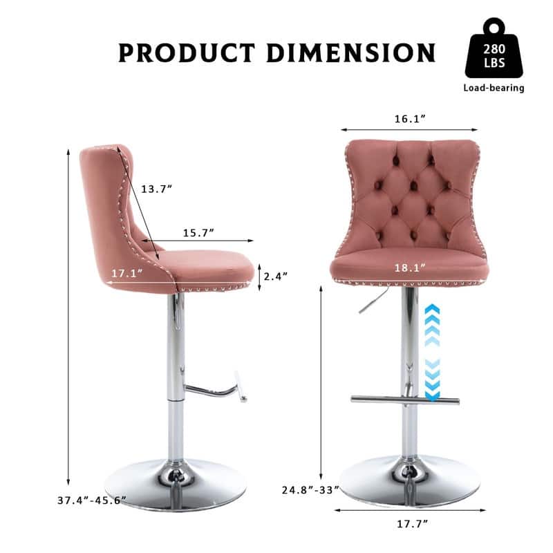 Velvet Upholstered Nailheads Tufted Swivel Bar Stools (Set of 6)