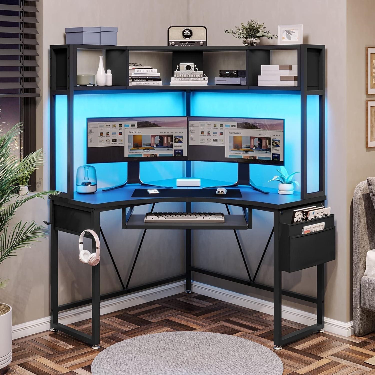 Gaming desk sales with hutch