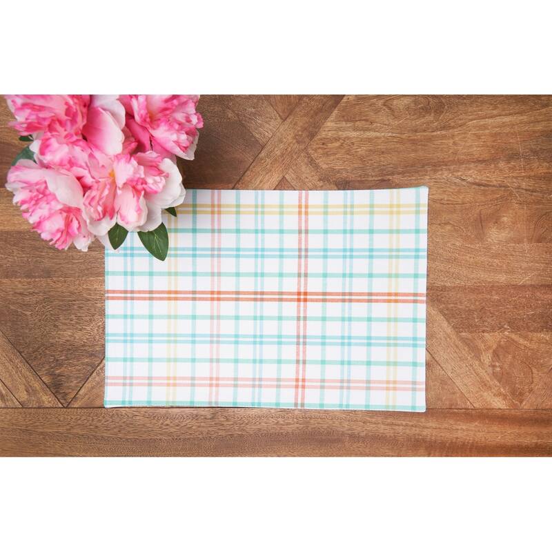 Bunny Rabbit Trail Plaid Easter Spring Cotton Placemats Set of 6, 13" x 19"