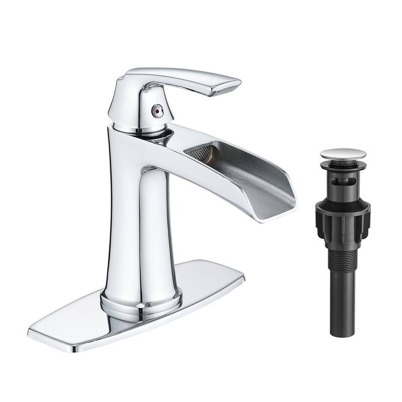 Single hole 1-handle Waterfall Handle Bathroom Sink Faucet with Drain with Deck Plate