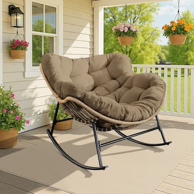 FINCATI Outdoor Royal Rocking Papasan Chair, Luxury Cozy Outdoor Rocking Chair, 450 lbs Indoor Extra Large Recliner Chair